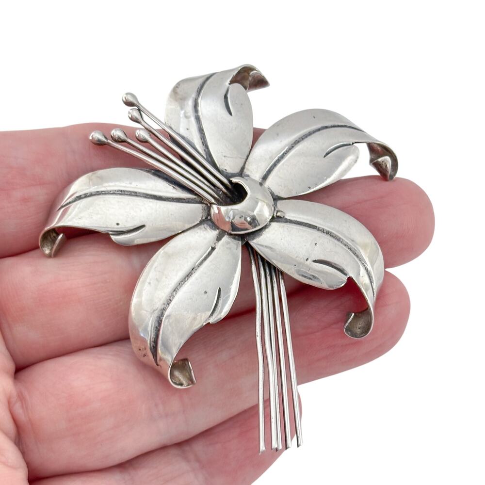 Vintage Maricela Taxco 950 Silver Lily Flower Brooch